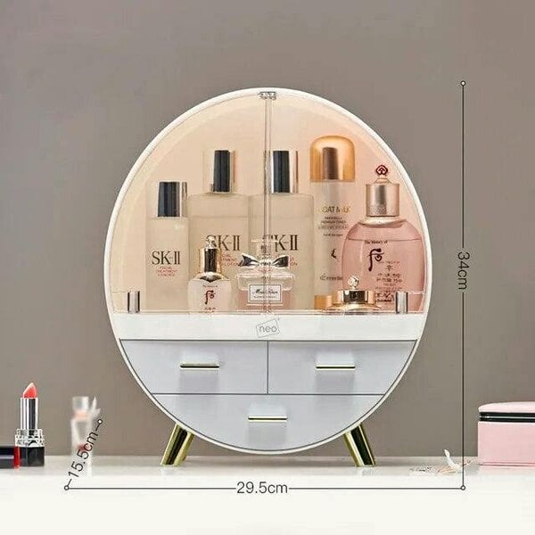 Neo Off White 2 Drawer Round Cosmetic Organiser