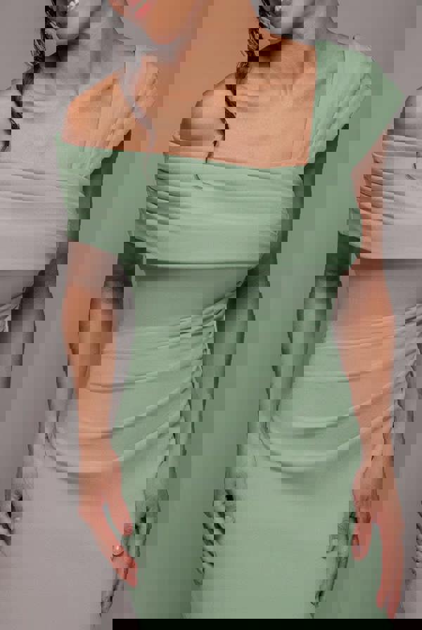 One Shoulder Scuba Crepe Evening Maxi Dress - Mint Green DR3231