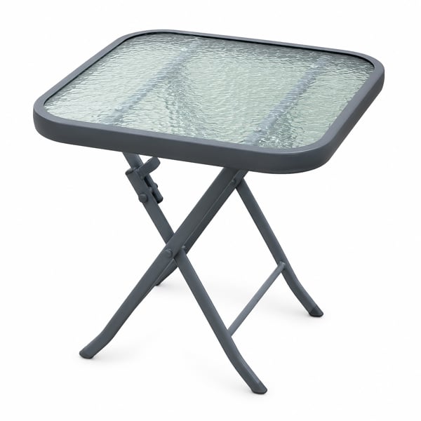 Metal Framed Glass Top Folding Garden Side Table