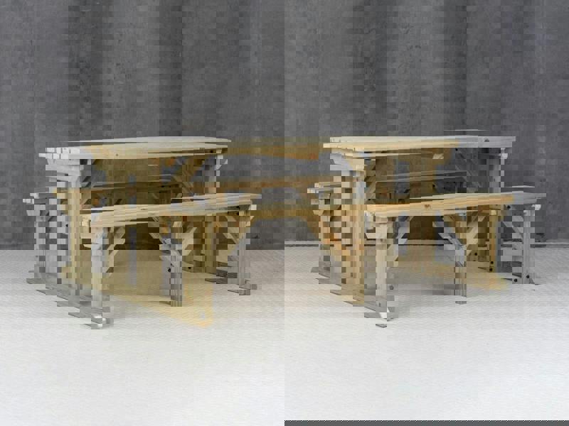 Abies Picnic Table and Benches Set - Wooden Outdoor Dining Set for Gardens and Patios