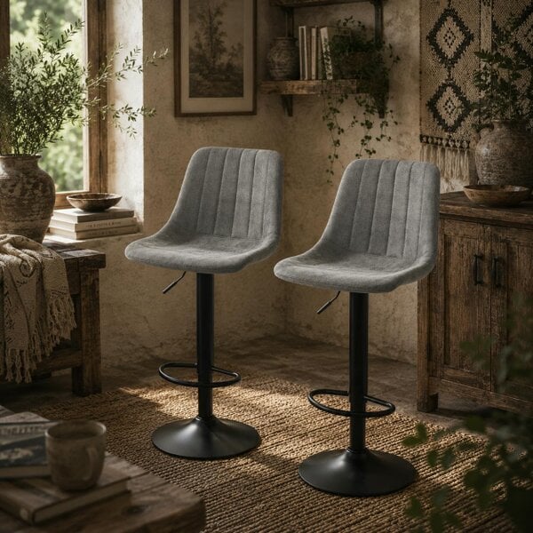 Wyld Haus Doneha Faux Leather Grey Adjustable Breakfast Bar Chairs Set Of 2 With Upholstered Seats