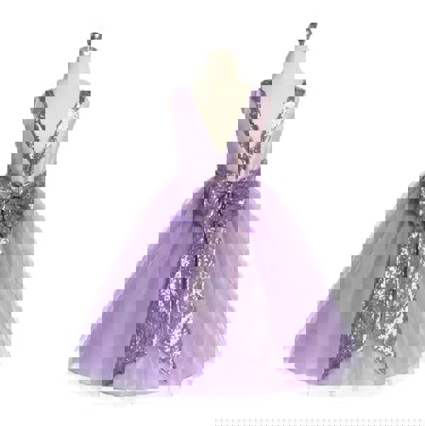 lilac sequin bow on the back of dress