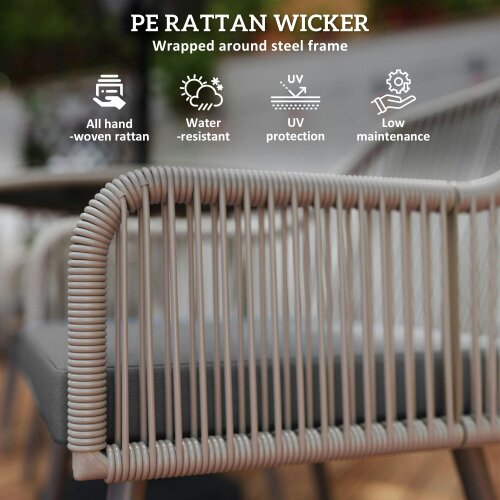 Wyld Haus Sudore Rele Rattan Light Brown 4 Seater Outdoor Dining Set With Cushions And Round Glass Table
