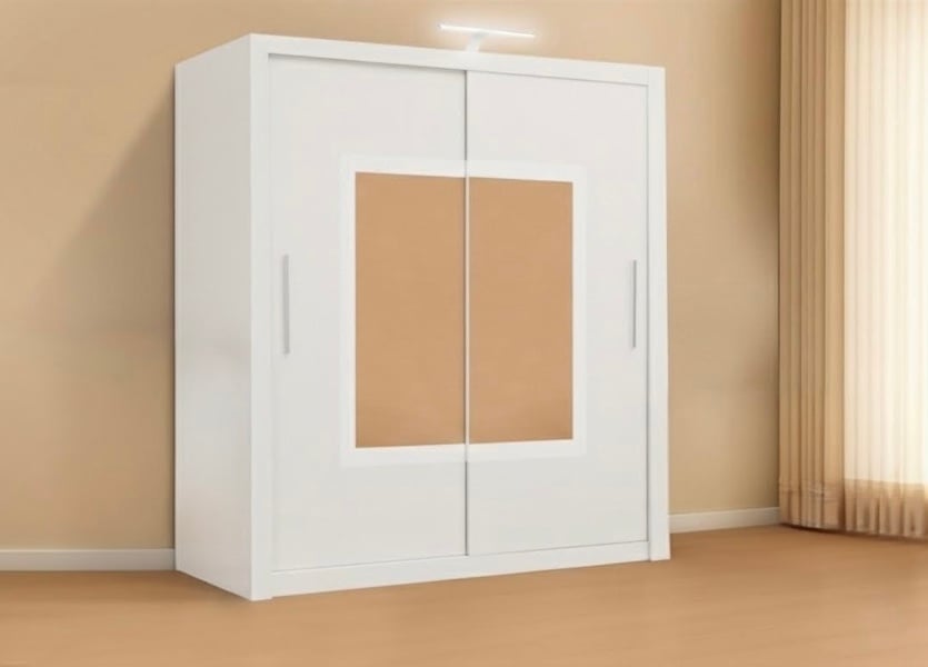 RAC3 Modern Bedroom Sliding Wardrobe with LED Light - Ample Storage Space and Sleek Design comes in White/Grey/Black and Width 150cm/180cm/203cm