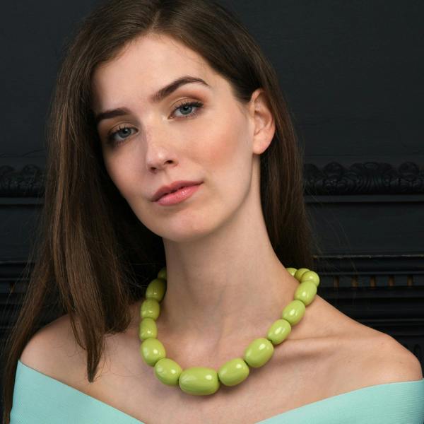 Zavana 20 inch Long Light Green Oval Beads Statement Necklace for Women