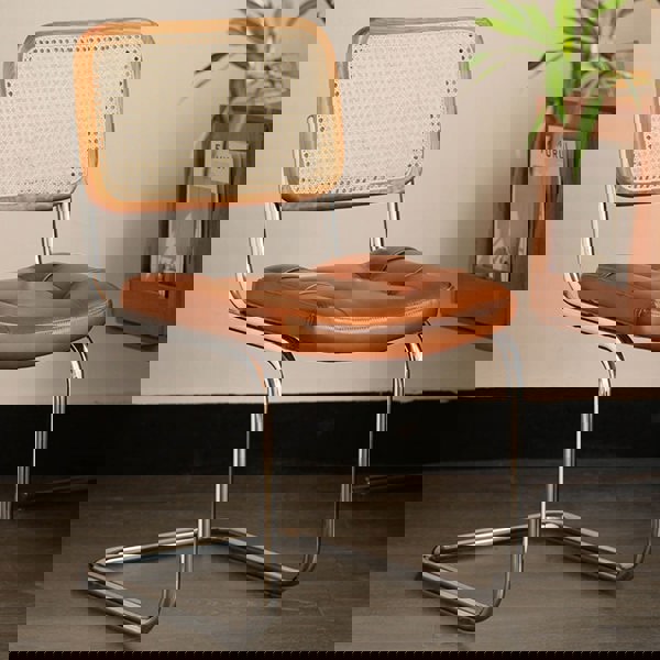 Chloe Rattan Dining Chair, Steel & Wood & Leather-Rit Concept-Rit Concept