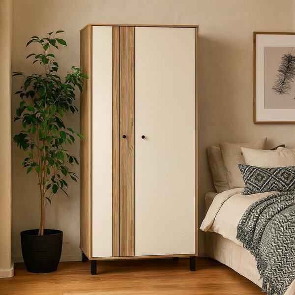 Wyld Haus Sandy Mauvella Oak Double Door Wardrobe with Fluted Front and Shelves
