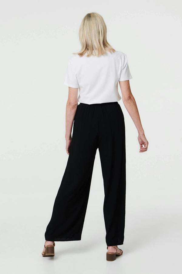 Black | Drawstring High Waist Wide Leg Trousers