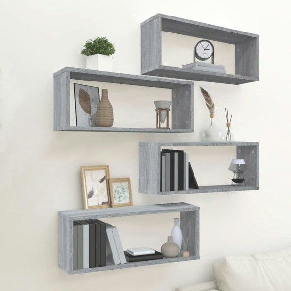 Berkfield Wall Cube Shelves 4 pcs Grey Sonoma 60x15x23 cm Engineered Wood