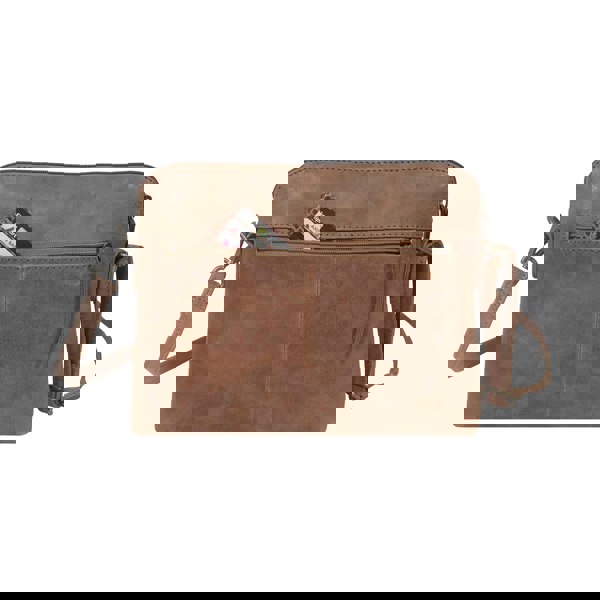 Assots London JEAN' Tan Distressed Real Leather Crossbody Bag