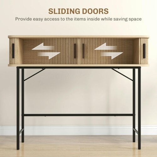 HOMCOM Console Table 2 Compartments Steel Frame 100 cm Oak Black