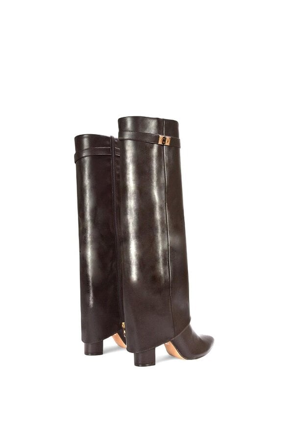 XY LONDON Block Heel Knee High Foldover Boots With Pointed Toe