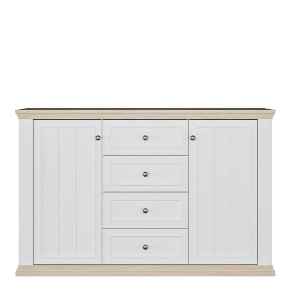 Furniture To Go Pontypool 4 Drawer & 2 Door Sideboard in White and Riva Oak