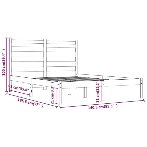 Berkfield Bed Frame Grey Solid Wood Pine 135x190 cm Double