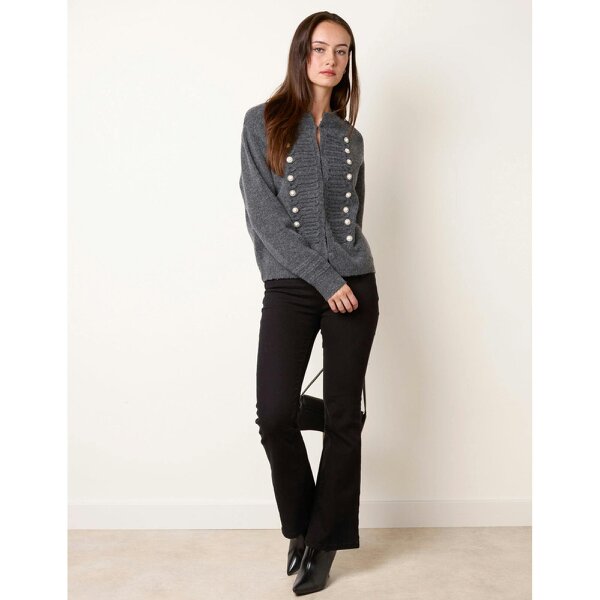 Blue Vanilla Cardigan With Pearl and Diamante Military Button Front Detailing