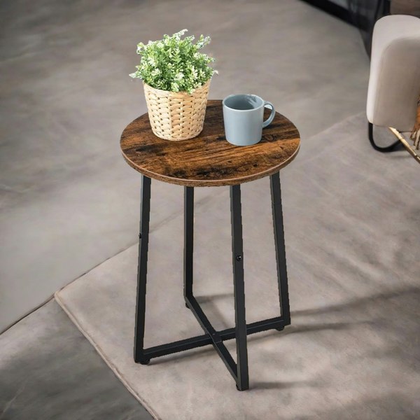 Rafaelo Mobilia Industrial 55CM Tall Narrow Side Table Rustic Brown