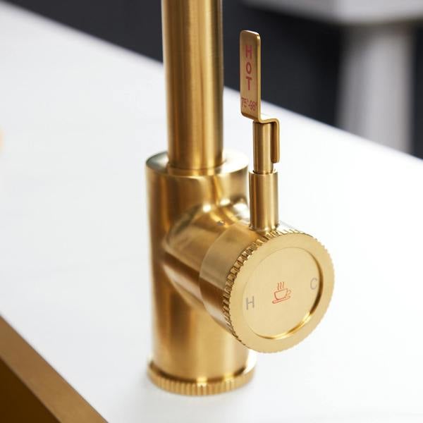Flode kraft Solo | Industrial Style Single Lever 3 in 1 Instant Boiling Tap | Brushed Gold Finish
