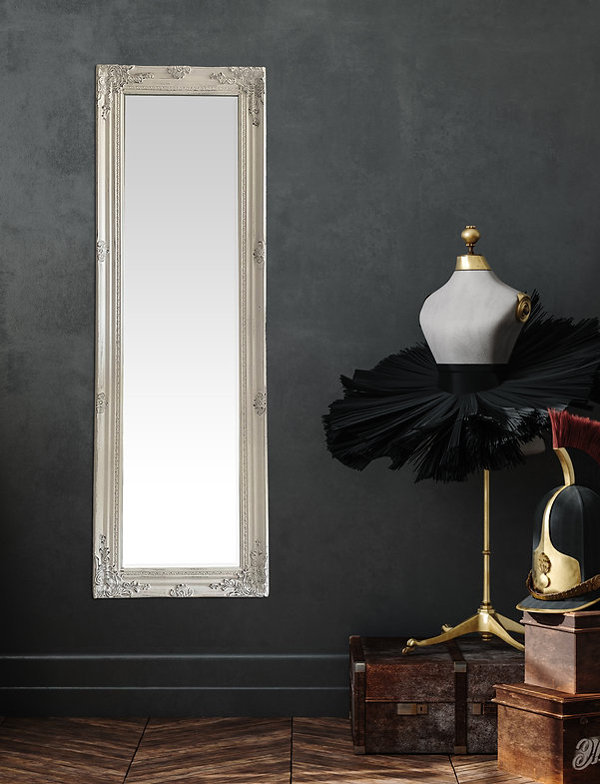 Downton Interiors Antique White Tall Ornate Dressing Wall Mirror with Bevelled Glass 142cm