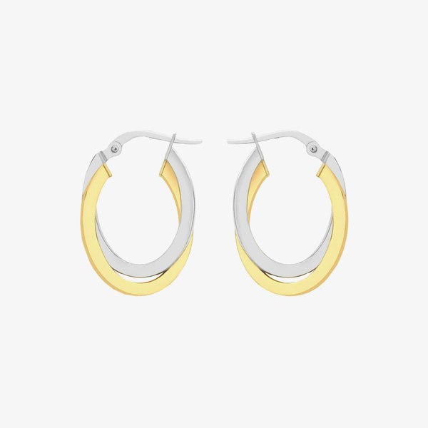 T. H. Baker 9ct Two-Tone Oval Crossover Creole Earrings 2.53.3929