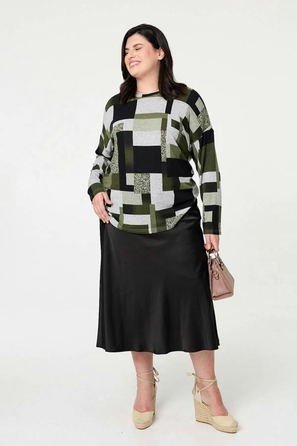 Green | Curve Printed Long Sleeve Relaxed Top