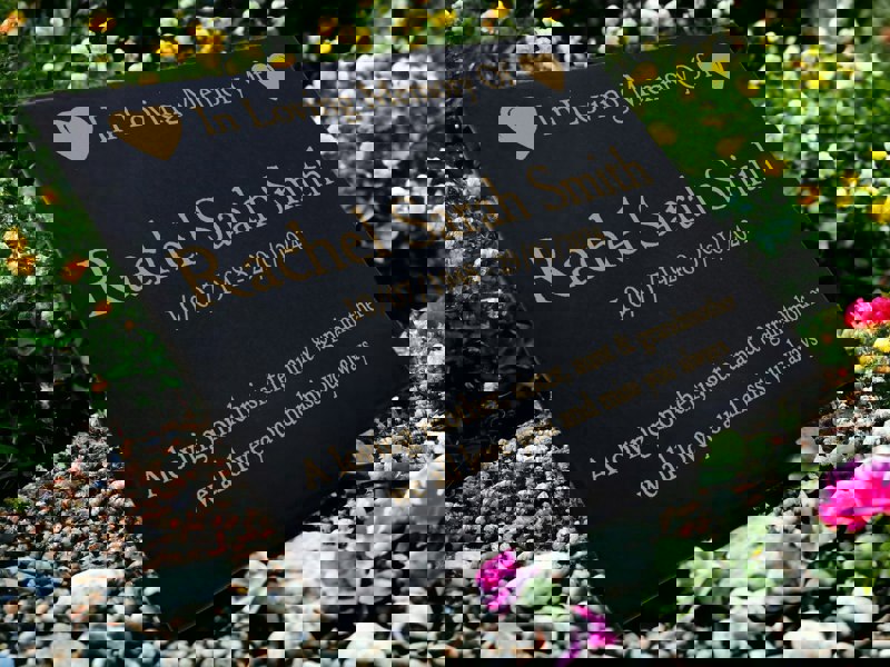 Memorials Direct Granite Memorial Plaque, Heart, Personalised, Stand Included