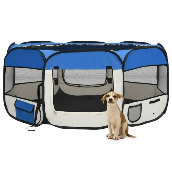 Berkfield Foldable Dog Playpen with Carrying Bag Blue 145x145x61 cm