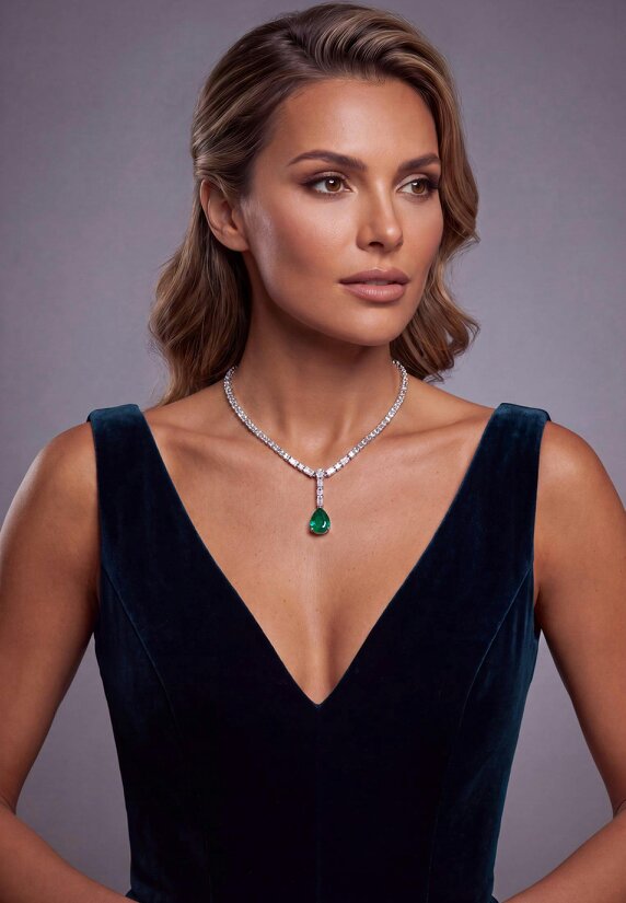 Latelita Claudette Statement Necklace Silver Colombian Emerald