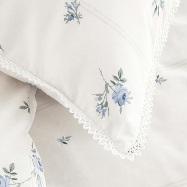 Bianca Vintage Rosebud Lace 200 Thread Count Cotton Reversible Duvet Cover Set Blue