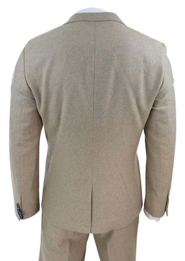 TruClothing Mens Tweed 3 Piece Beige Formal Wedding Suit