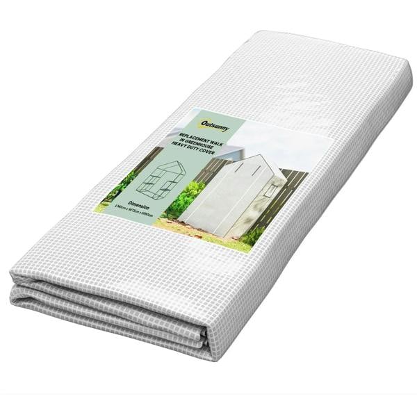 Folded white PE greenhouse cover sheet with textured grid pattern and window panel section
