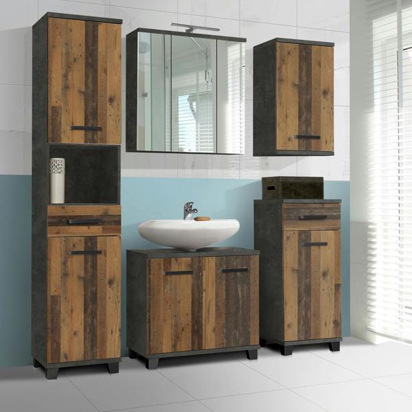 Furniture To Go Veris Small Hanging Cupboard with 1 Door in Walnut and Dark Grey