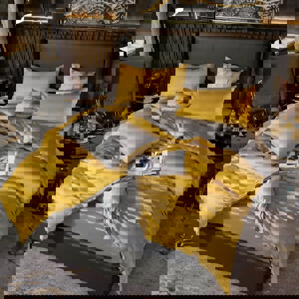 Anyhouz Anycozy Duvet Comforter Set Queen Yellow/ Light Grey Egyptian Cotton Thick Blanket Bedspread 4 Pcs Bed Set