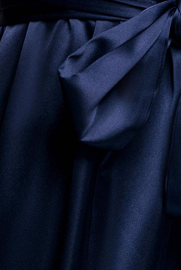 Satin Flutter Sleeve Wrap Midi Dress - Navy Blue DR3641
