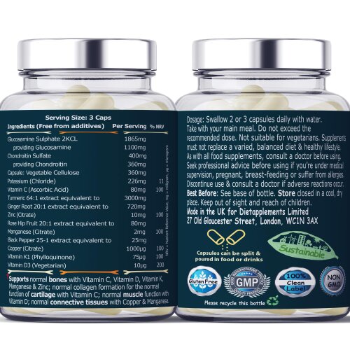 Dietapplements Glucosamine, Chondroitin, Turmeric, Vitamins & Minerals for the Bones & Joints