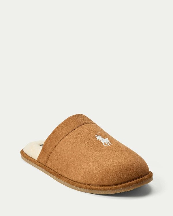 Ralph Lauren Klarence Mens Microsuede Scuff Slipper - Snuff/Blackwatch/Cream Polo Pony