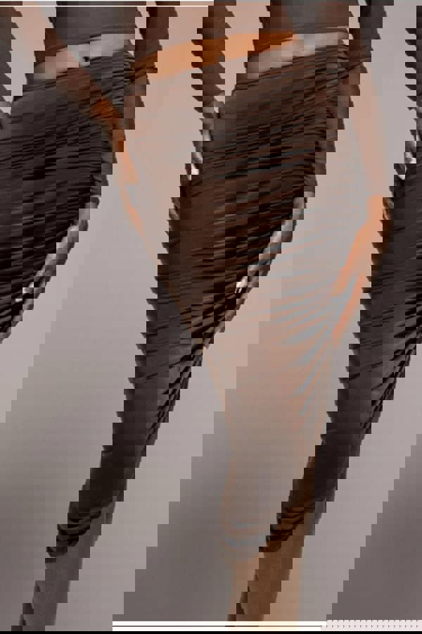 Side Gathered Asymmetric Midi Skirt - Brown SK63