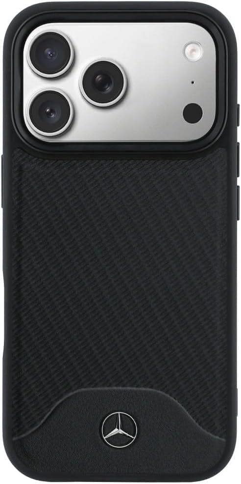 Mercedes Benz Wood Effect and Curve Leather Case with MagSafe for iPhone 17 Pro 6.3" Black - MEHMP17L25PCBPWK