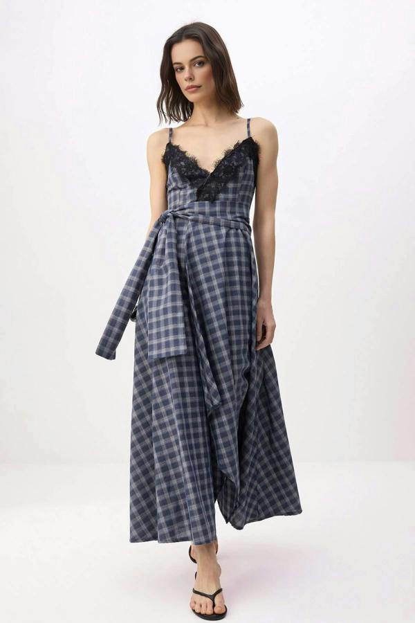 WOVCOR Checkered Midi Woven Dress