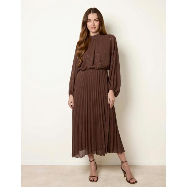 Blue Vanilla Pleated Metallic Sparkle High Neck Dress