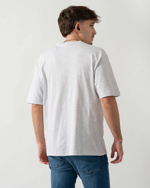 back shot of a model wearing a Tommy Hilfiger Logo Mens Lounge Tee in Ice Grey Heather