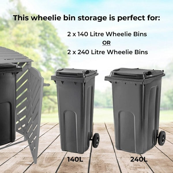 Monstershop Fir Wood Double Wheelie Bin Storage - Grey Wash