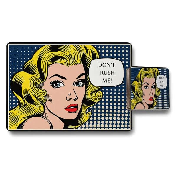 Benjamin Tate Design Pop Art Dont Rush Me Placemat And Coaster Set For Dining Tables