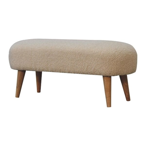 Wyld Haus Kipahulu Cream Boucle and Mango Wood Hallway Bench