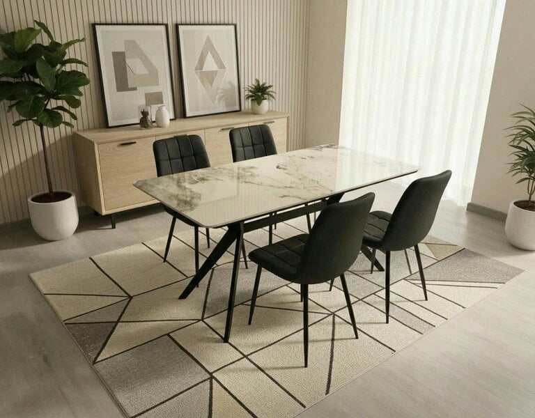 Outdoor Living San Diego Marble Top Dining Table with Erica Velvet Chairs