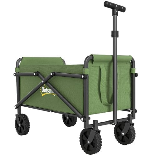 Bobobiy 41L Festival Trolley on Wheels, 60kg Heavy Duty Collapsible Foldable Wagon with Adjustable Handle and Carrying Bag for Beach, Green