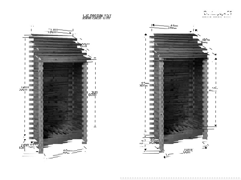Arbor Garden Solutions Wooden Log Store W-119cm, H-126cm or 180cm, D-88cm - Brown Finish