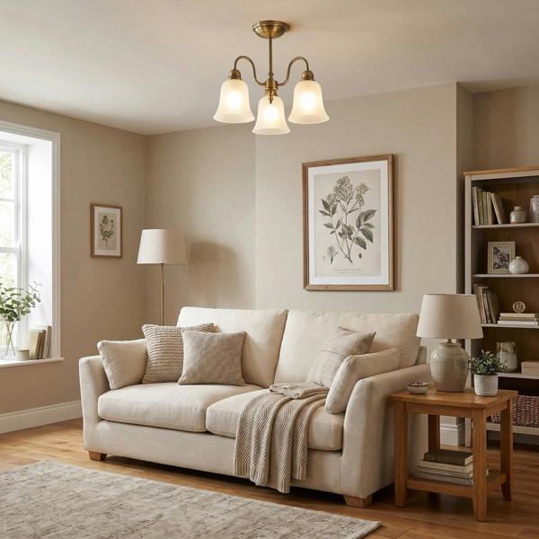 Classic and Ornate Aged Brass Ceiling Light Fitting with Glass Shades Image 6