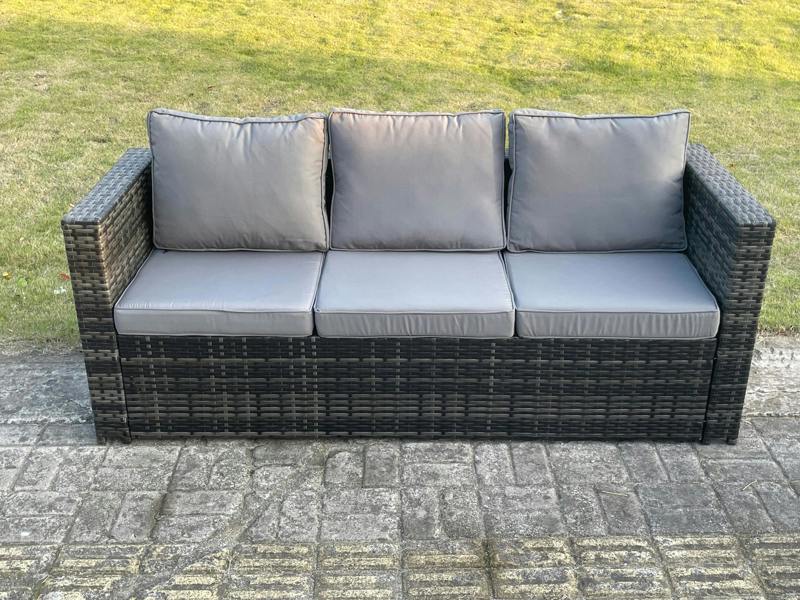 Fimous 3 Seater Rattan Lounge Sofa Patio Outdoor Garden Furniture With Thick Cushion