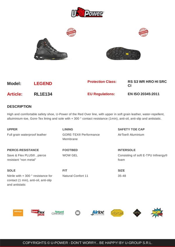 U-Power Legend Gore-Tex Vibram Leather Lace Up Infinergy Mens Safety Boots