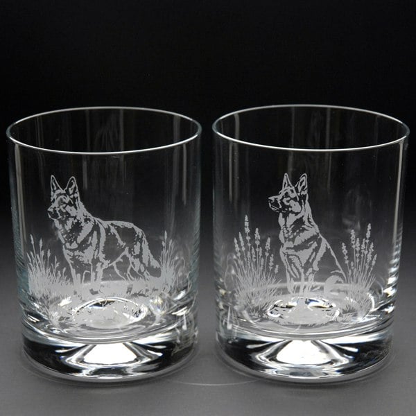 Glyptic Glass Art German Shepherd Dog Whiskey Tumbler Glass - Hand Etched/Engraved Gift